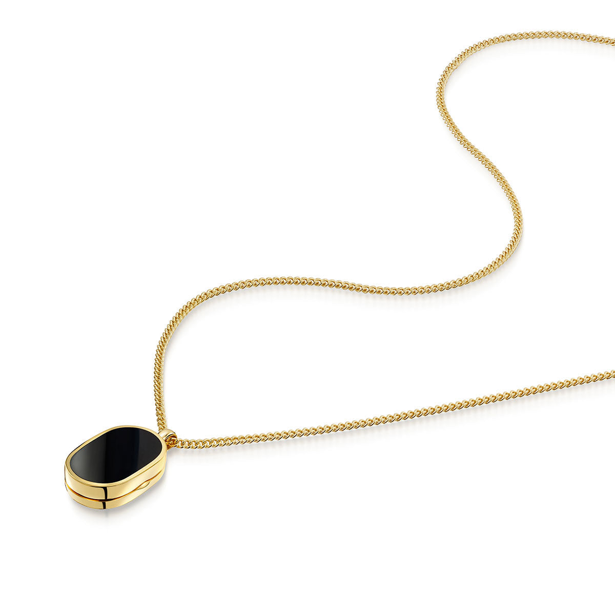 Small Onyx Dog Tag Locket - Gold