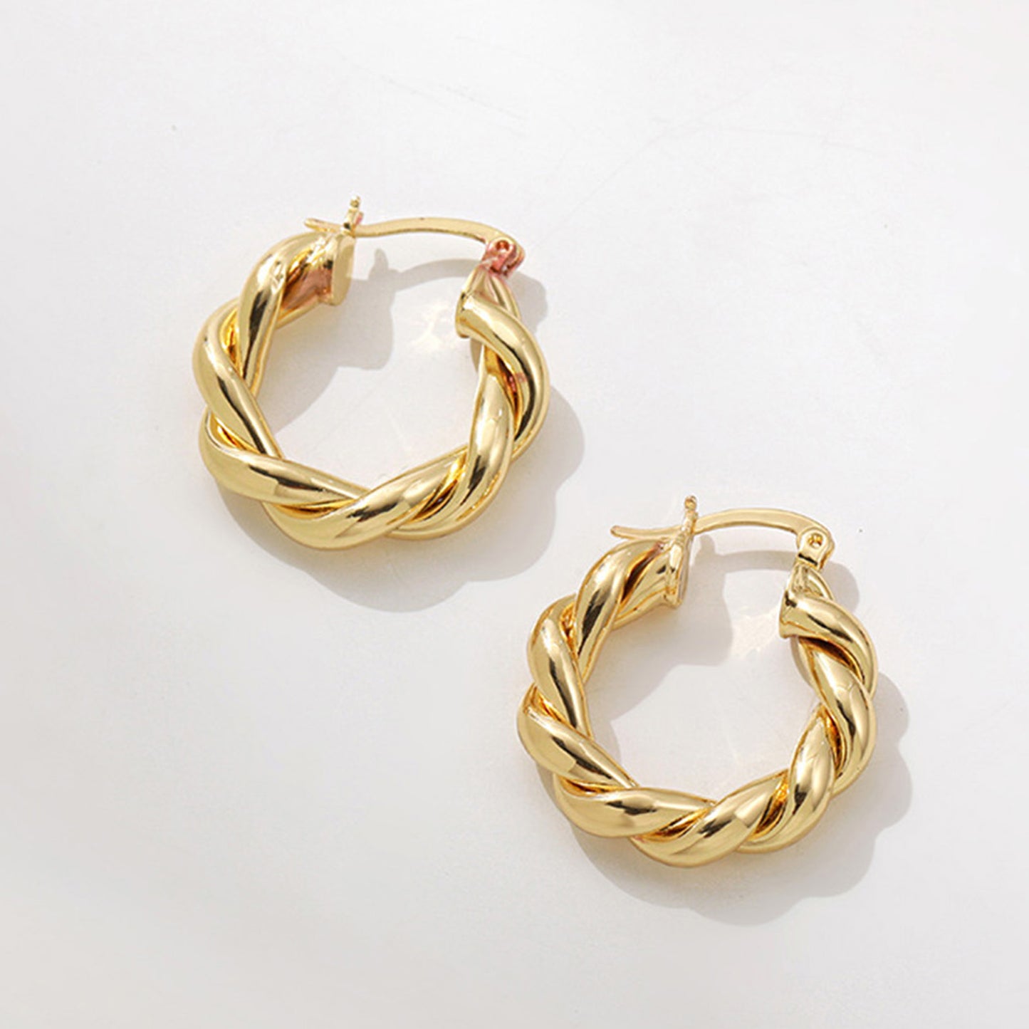 Hoop Earrings Thick Golden Color Alloy Twisted Hoop Earrings