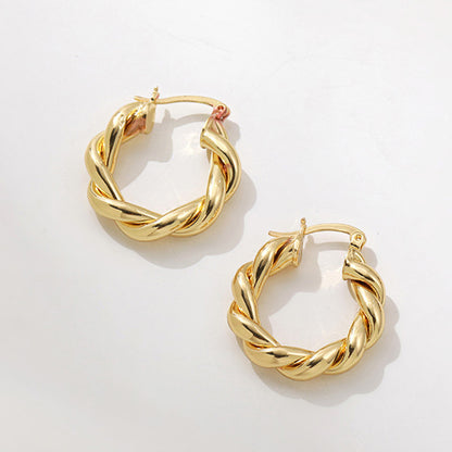 Hoop Earrings Thick Golden Color Alloy Twisted Hoop Earrings