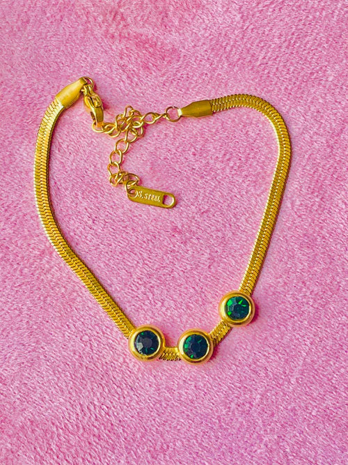 18k Emerald Green Stone Snake Chain Bracelet ✨