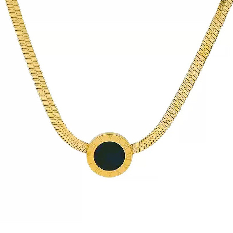Stainless Steel Round Roman Numerals Pendant Necklace For Women Girl New Fashion Snake Bone Chain Jewelry Gift