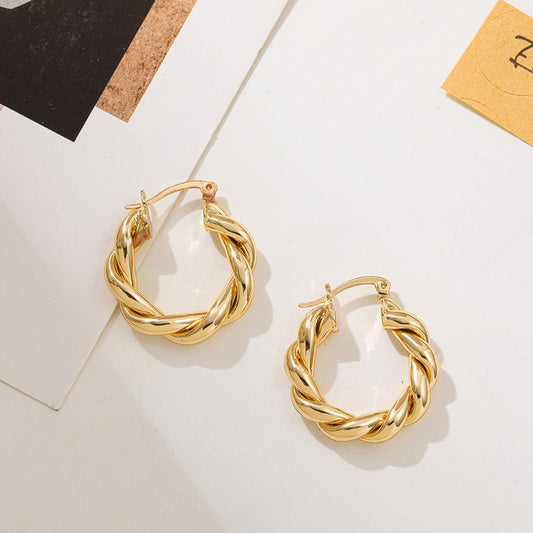 Hoop Earrings Thick Golden Color Alloy Twisted Hoop Earrings