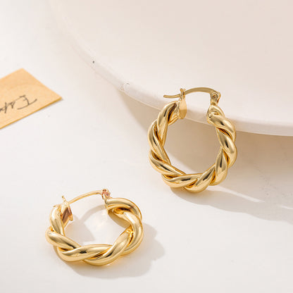 Hoop Earrings Thick Golden Color Alloy Twisted Hoop Earrings