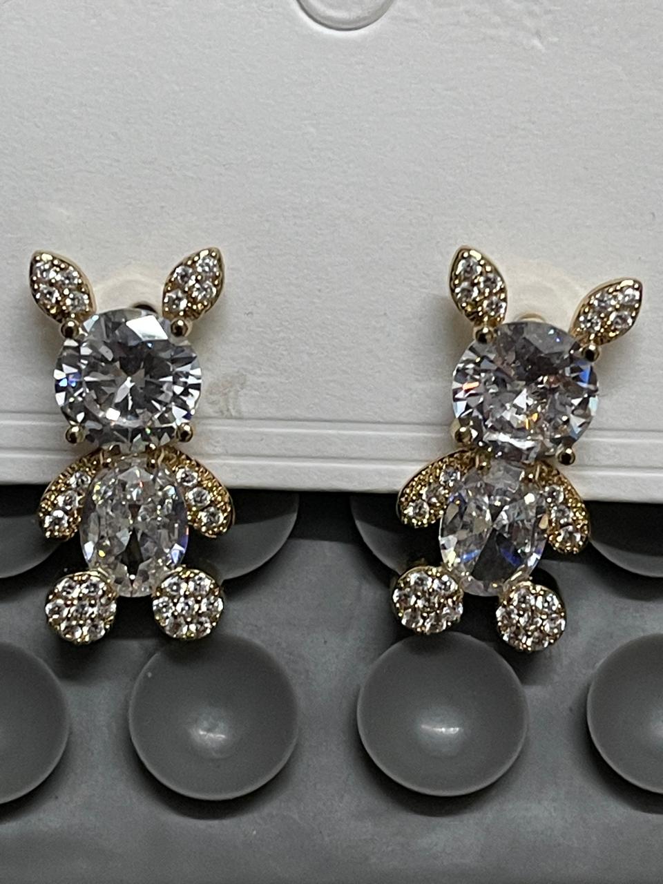 Teddy Bear Earrings Real 10K Yellow Gold