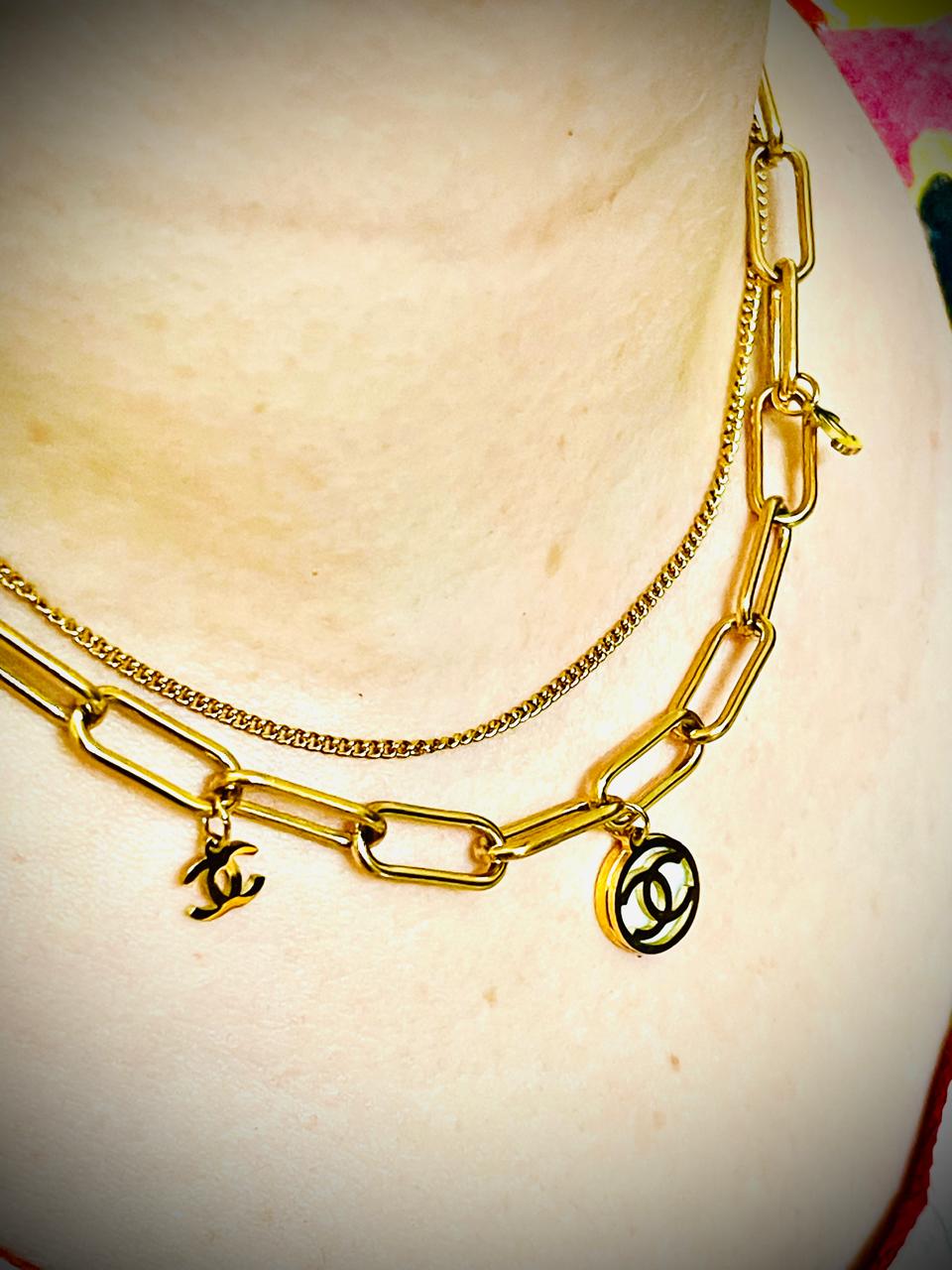 CHANEL Vintage Double strand Necklace Gold necklace