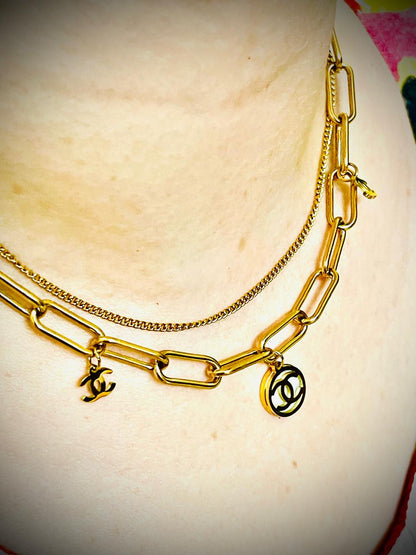 CHANEL Vintage Double strand Necklace Gold necklace