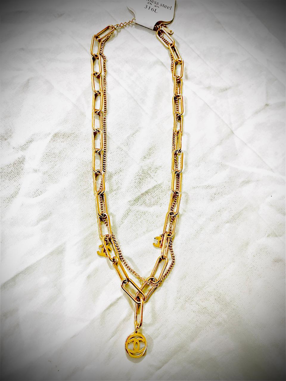 CHANEL Vintage Double strand Necklace Gold necklace