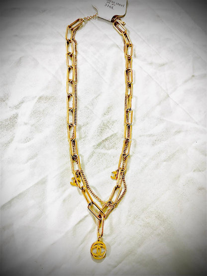 CHANEL Vintage Double strand Necklace Gold necklace