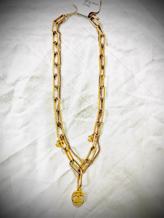 CHANEL Vintage Double strand Necklace Gold necklace