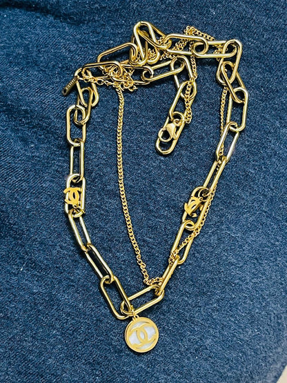 CHANEL Vintage Double strand Necklace Gold necklace