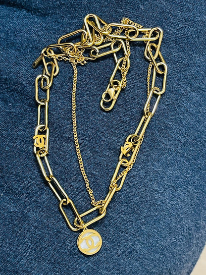 CHANEL Vintage Double strand Necklace Gold necklace