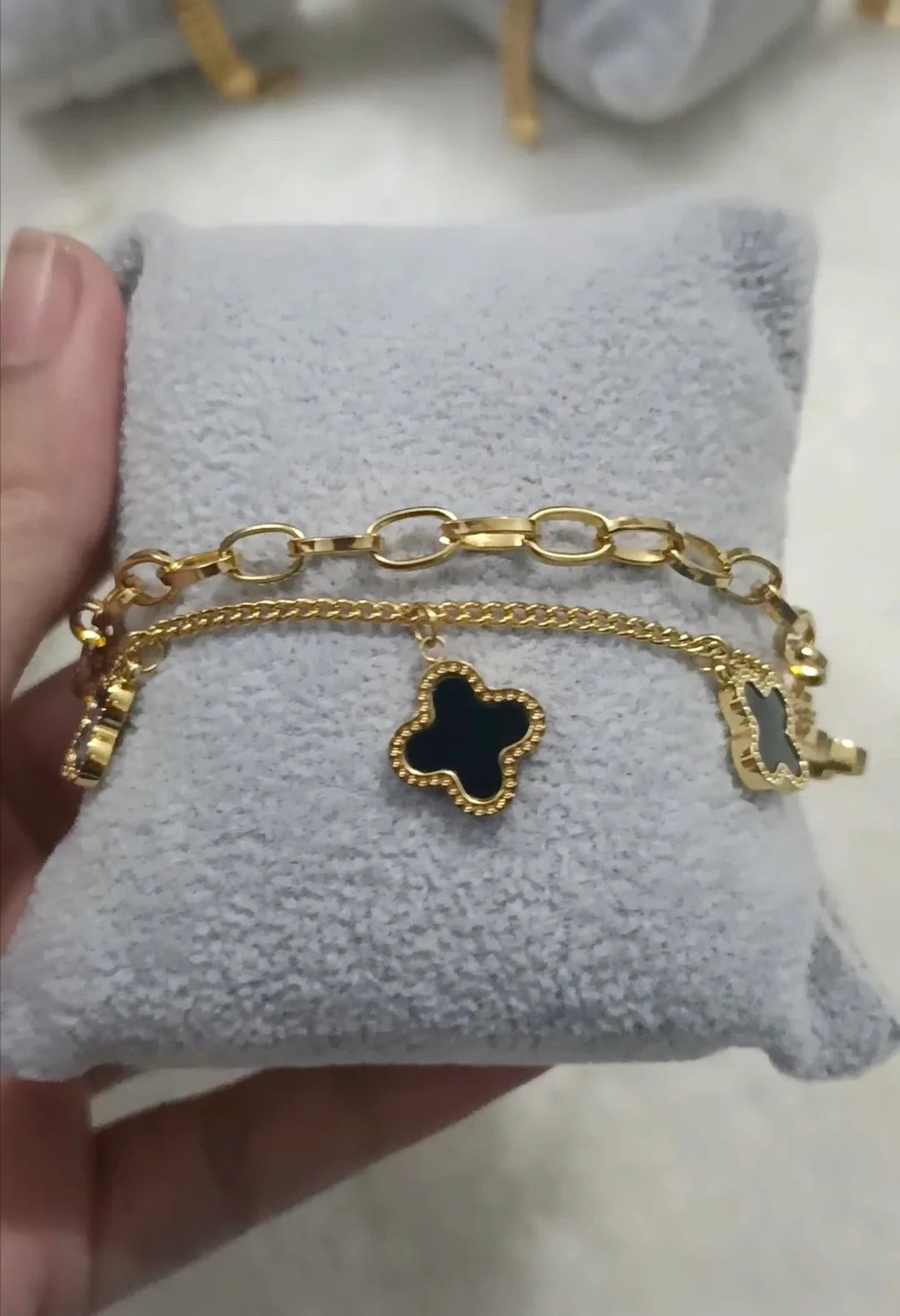 Premium Double Layer Clover Charms Stainless Steel Bracelet