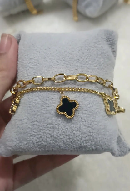 Premium Double Layer Clover Charms Stainless Steel Bracelet