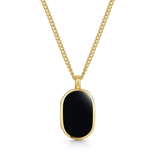 Small Onyx Dog Tag Locket - Gold