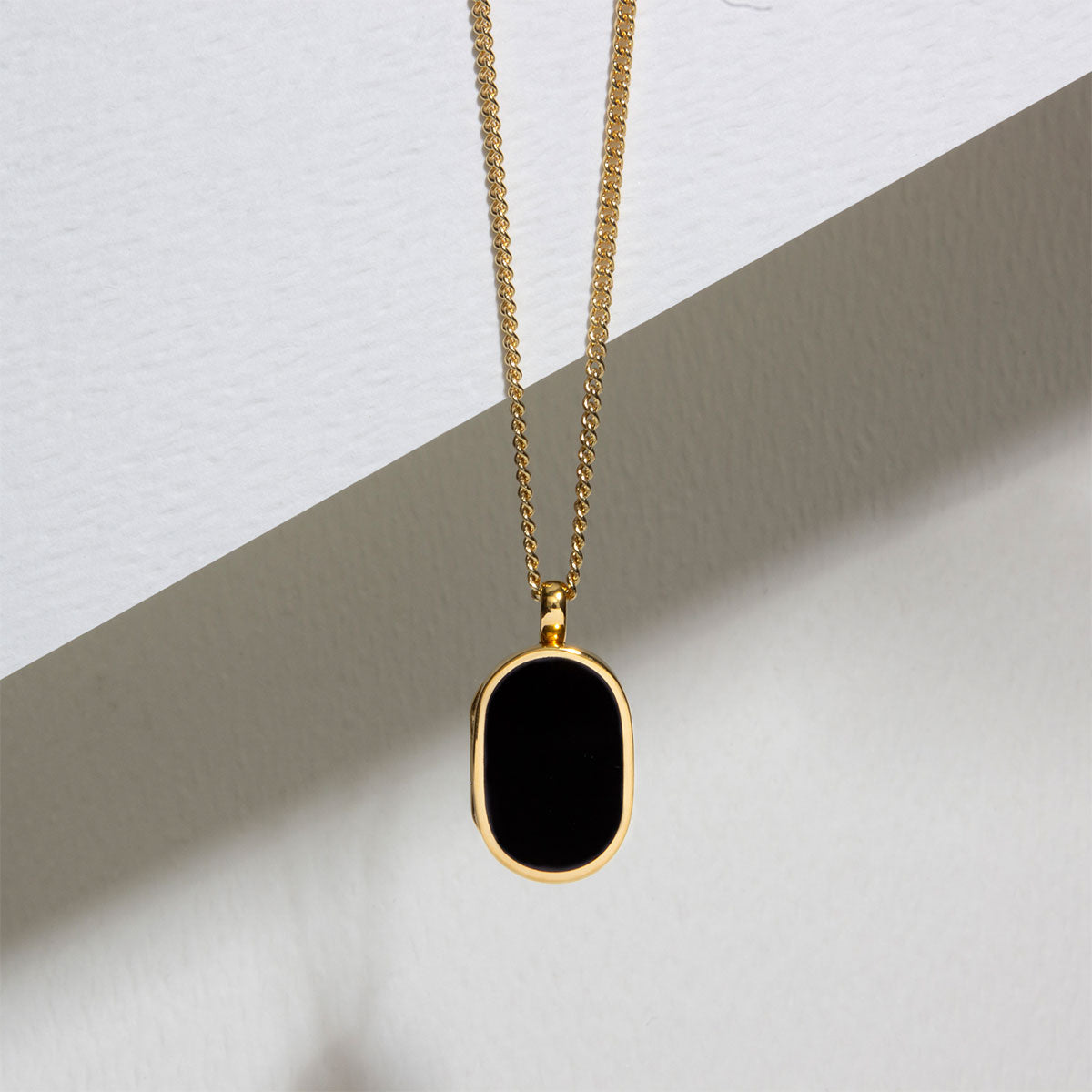 Small Onyx Dog Tag Locket - Gold
