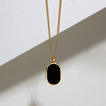 Small Onyx Dog Tag Locket - Gold