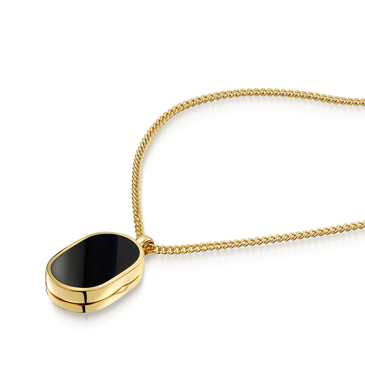 Small Onyx Dog Tag Locket - Gold