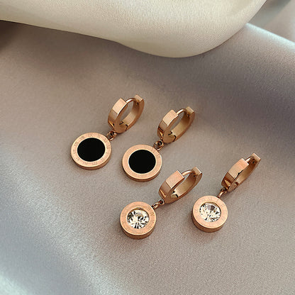 Fashion Classic Roman Black Disc Pendant Stainless Steel Rose Gold 2025