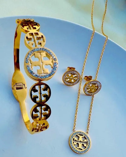 Tory pendant set premium quality stainless steel material gold colour with tops
