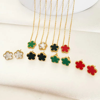 3Pcs Luxury Plum Blossom 316L Plant Five Leaf Flower Necklace Earrings Bracelet for Women Gift Jewelry Sets