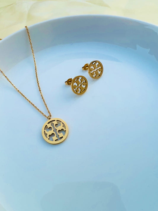 Tory pendant set premium quality stainless steel material gold colour with tops