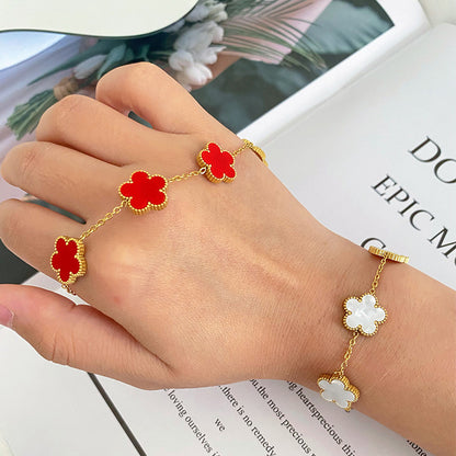 3Pcs Luxury Plum Blossom 316L Plant Five Leaf Flower Necklace Earrings Bracelet for Women Gift Jewelry Sets