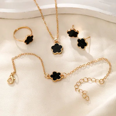 3Pcs Luxury Plum Blossom 316L Plant Five Leaf Flower Necklace Earrings Bracelet for Women Gift Jewelry Sets