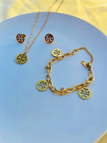 Tory pendant set premium quality stainless steel material gold colour with tops