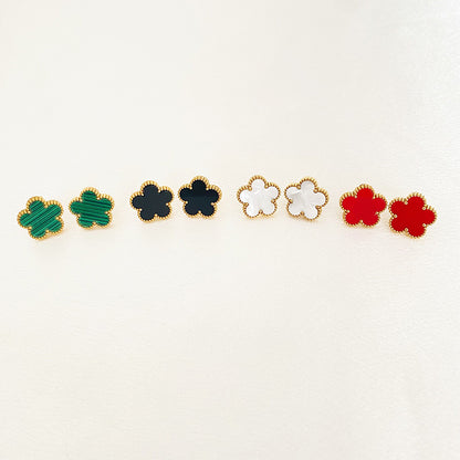 3Pcs Luxury Plum Blossom 316L Plant Five Leaf Flower Necklace Earrings Bracelet for Women Gift Jewelry Sets