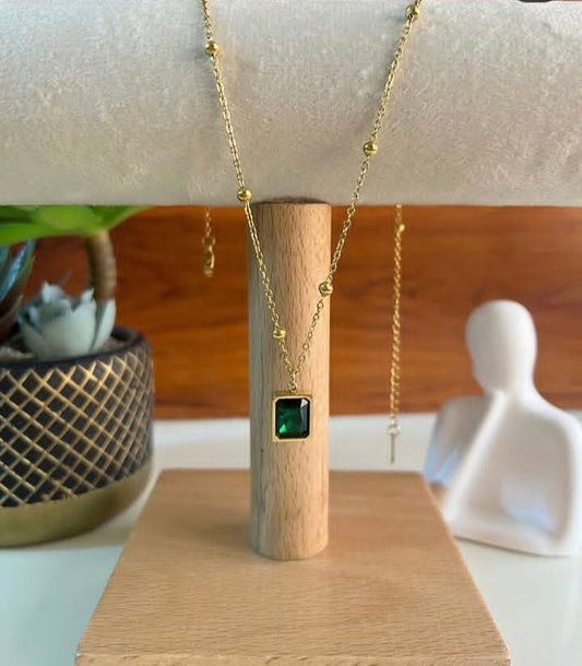 Steel Square Emerald Necklace