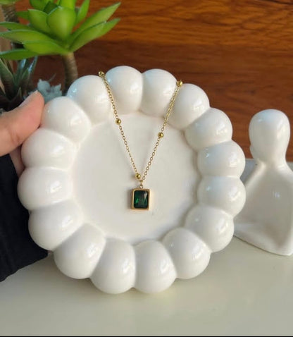 Steel Square Emerald Necklace