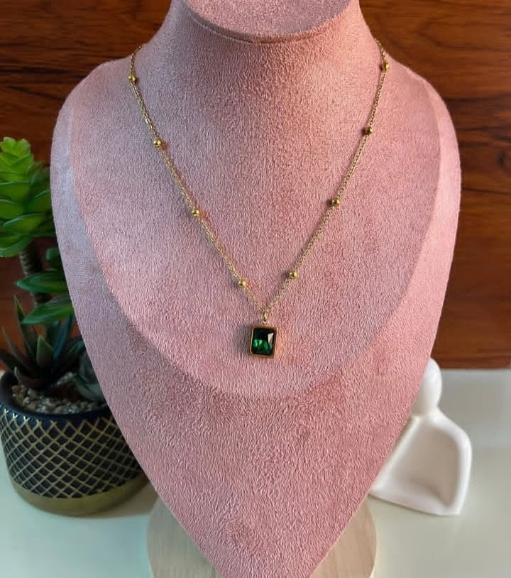 Steel Square Emerald Necklace