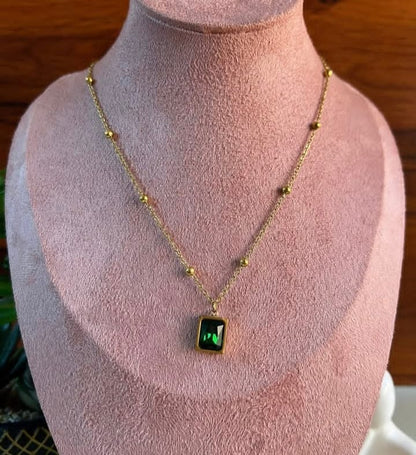 Steel Square Emerald Necklace