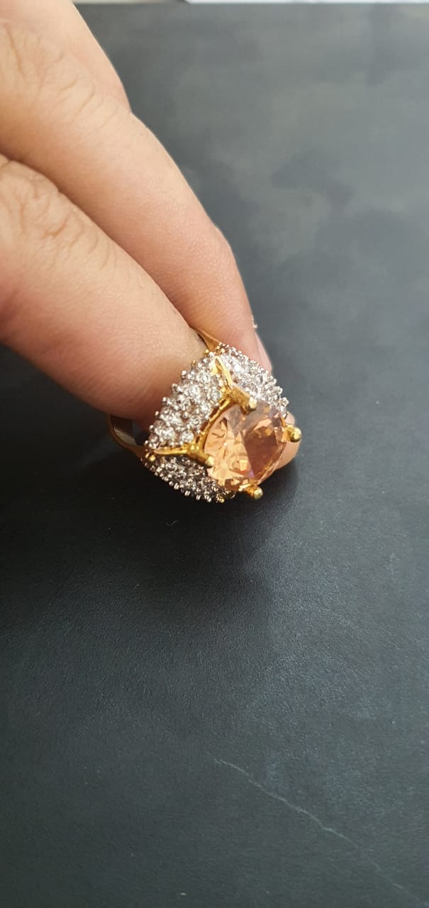 Elegant Gold-Plated Ring with Gemstone and Crystal