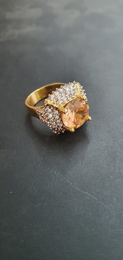 Elegant Gold-Plated Ring with Gemstone and Crystal