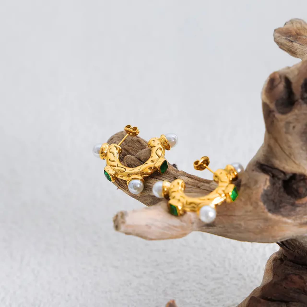 Emerald Pearl Hoop Earrings