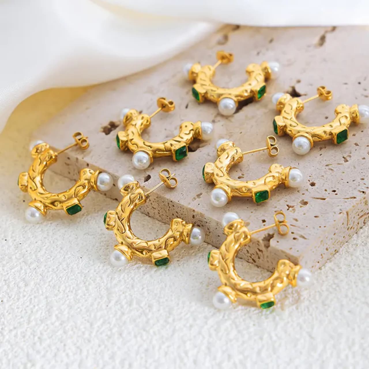 Emerald Pearl Hoop Earrings