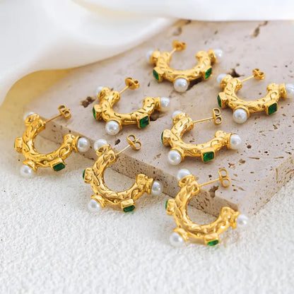 Emerald Pearl Hoop Earrings
