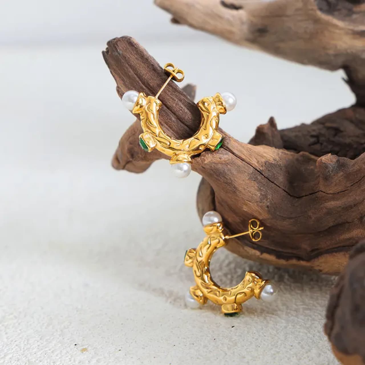 Emerald Pearl Hoop Earrings