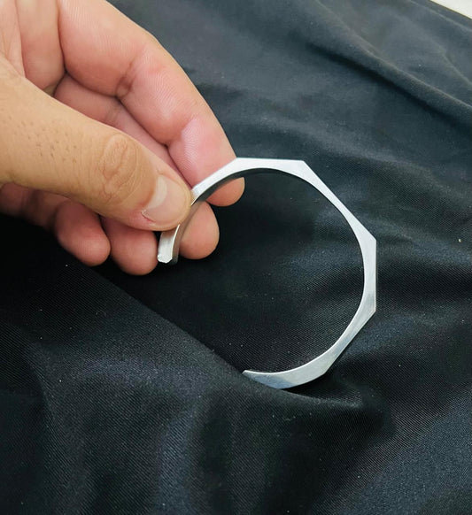 YH Stylish Silver Cuff Bracelet - Modern Ethnic Bangle for Men & Women | Unisex Handmade Jewelry