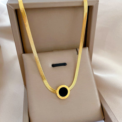 Stainless Steel Round Roman Numerals Pendant Necklace For Women Girl New Fashion Snake Bone Chain Jewelry Gift