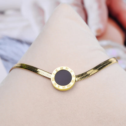 Stainless Steel Round Roman Numerals Pendant Necklace For Women Girl New Fashion Snake Bone Chain Jewelry Gift