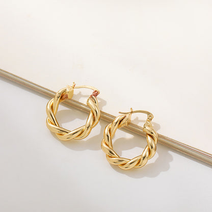 Hoop Earrings Thick Golden Color Alloy Twisted Hoop Earrings