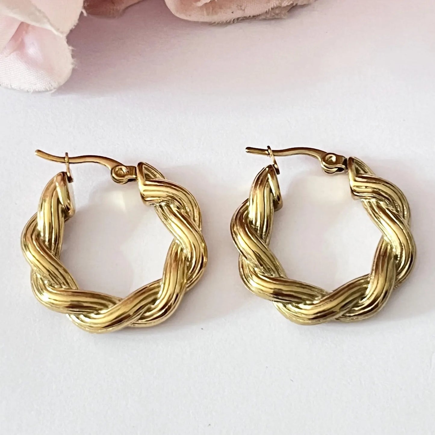 Hoop Earrings Thick Golden Color Alloy Twisted Hoop Earrings
