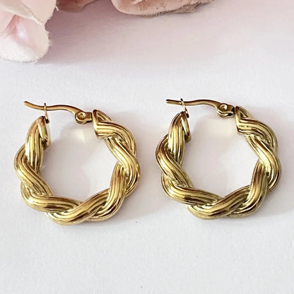 Hoop Earrings Thick Golden Color Alloy Twisted Hoop Earrings