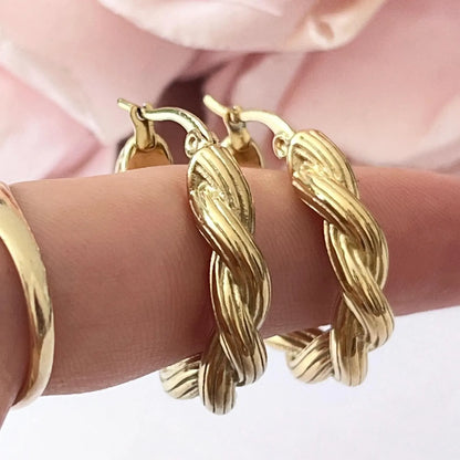 Hoop Earrings Thick Golden Color Alloy Twisted Hoop Earrings